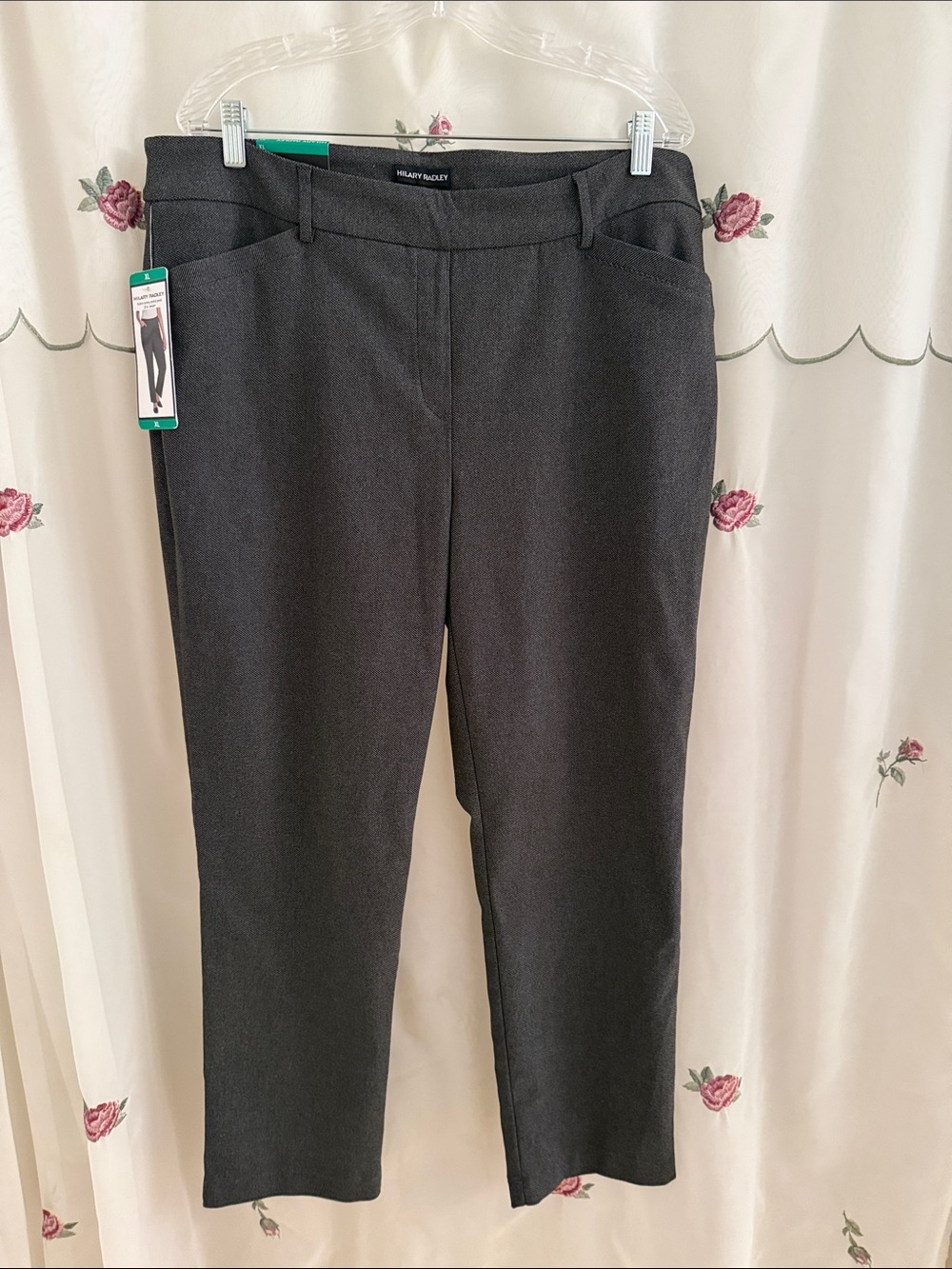 Hilary Radley Black Tweed Straight-Leg Slacks w/Belt Loops